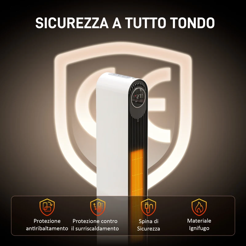 HOMCOM Termoventilatore in ABS da 2000W con Telecomando, Oscillazione e Timer, 30x22x82.5 cm, Bianco