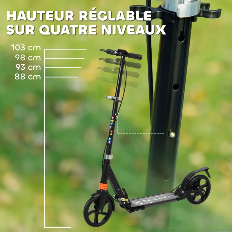 AIYAPLAY Trottinette enfants, trottinette pliable à 2 roues, guidon à 4 réglages en hauteur, 94 x 36 x 88-103 cm, noir