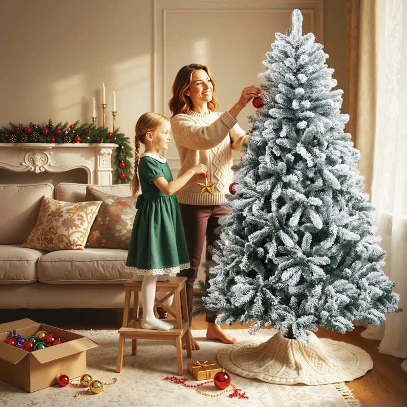 HOMCOM Árbol de Navidad Artificial Nevado 180 cm con 796 Ramas y Soporte de Metal Árbol Navideño Nevado para Interior Verde