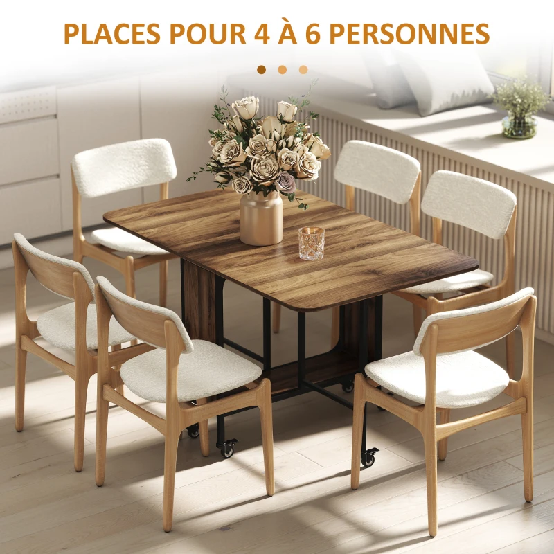 HOMCOM Table à manger pliante sur roulettes, table de cuisine pour 6 personnes avec étagère intégrée, 130 x 80 x 74 cm, marron
