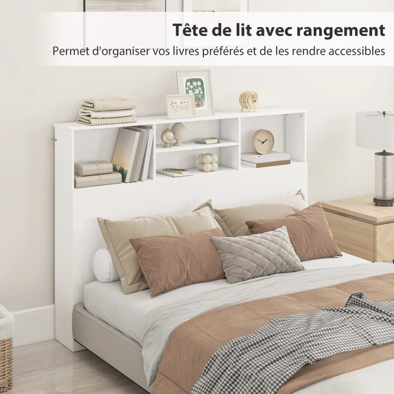 HOMCOM Tête de lit sur pied avec rangements, accessoire de lit 4 compartiments ouverts, 140 x 19 x 103,5 cm, blanc