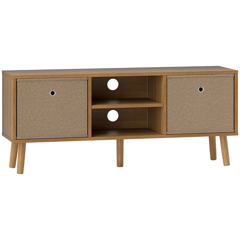 HOMCOM TV-Möbel für Fernseher bis 127 cm mit 2 Stoffschubladen und offenen Fächern Holz und Hellbraun