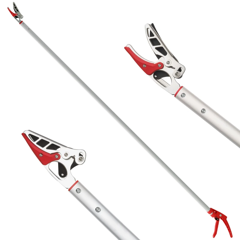 Outsunny Podadora de Árvores 180 cm com Cabo de Alumínio Leve e Resistente e Lâmina Metálica 180x10 cm Prata a Vermelho