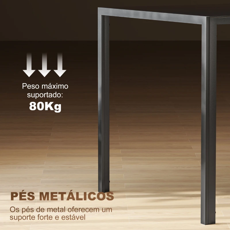 HOMCOM Mesa de Refeição de Vidro Mesa Retangular para 6 Pessoas com Pés de Metal  140x80x75 cm Preto