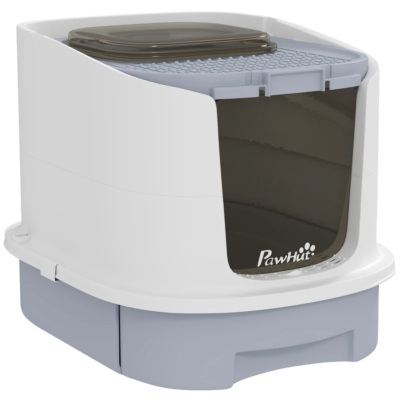 PawHut Maison de toilette pour chat bac à litière fermé chat avec porte translucide pelle incluse 40,5 x 52,5 x 42,5 cm gris