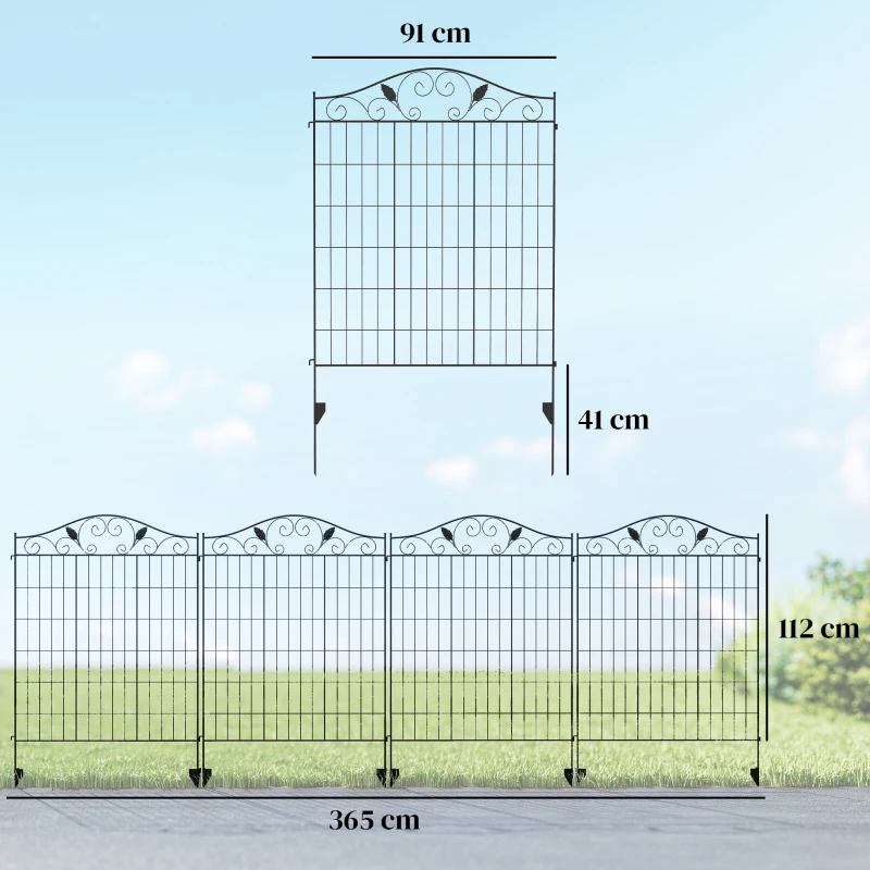 Outsunny Garden Decorative Fence - 4 Panels, 44in x 12ft, Metal Wire Landscape Border Edging