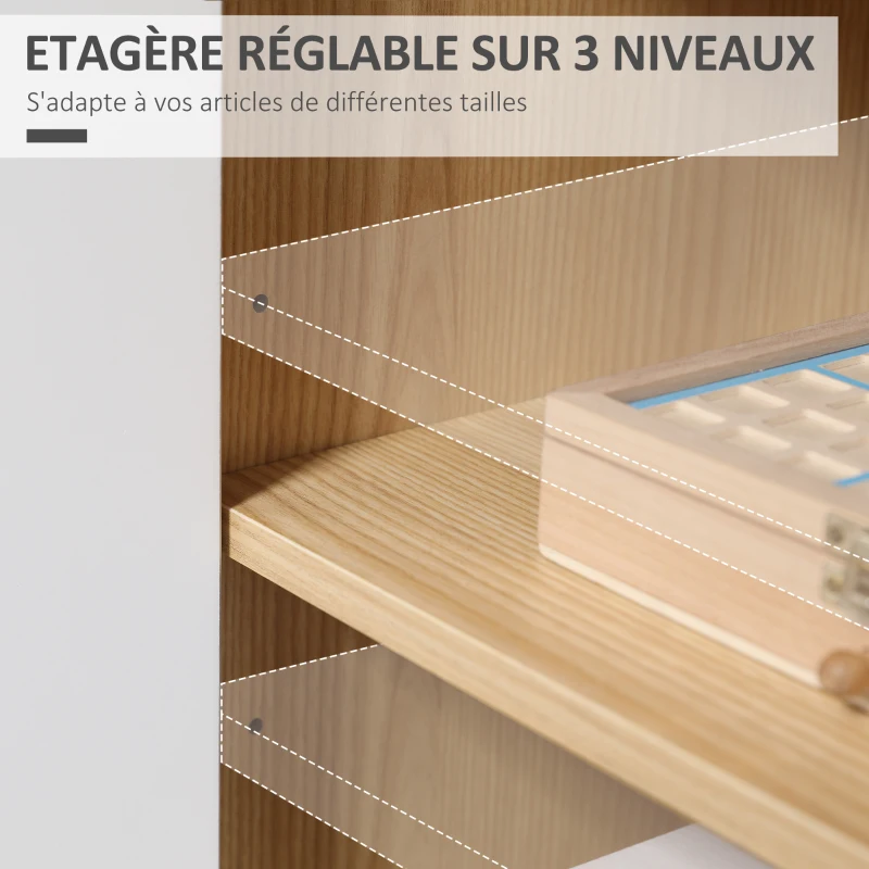HOMCOM Buffet salon, meuble de rangement avec 2 portes et étagère réglable, 77 x 35 x 77,5 cm, blanc et bois naturel