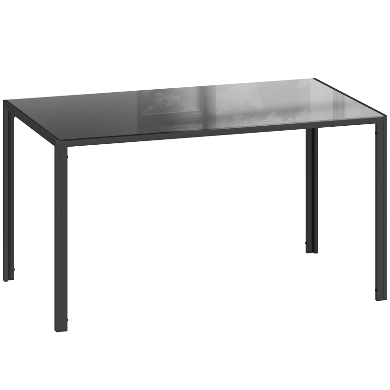 HOMCOM Mesa de Refeição de Vidro Mesa Retangular para 6 Pessoas com Pés de Metal  140x80x75 cm Preto