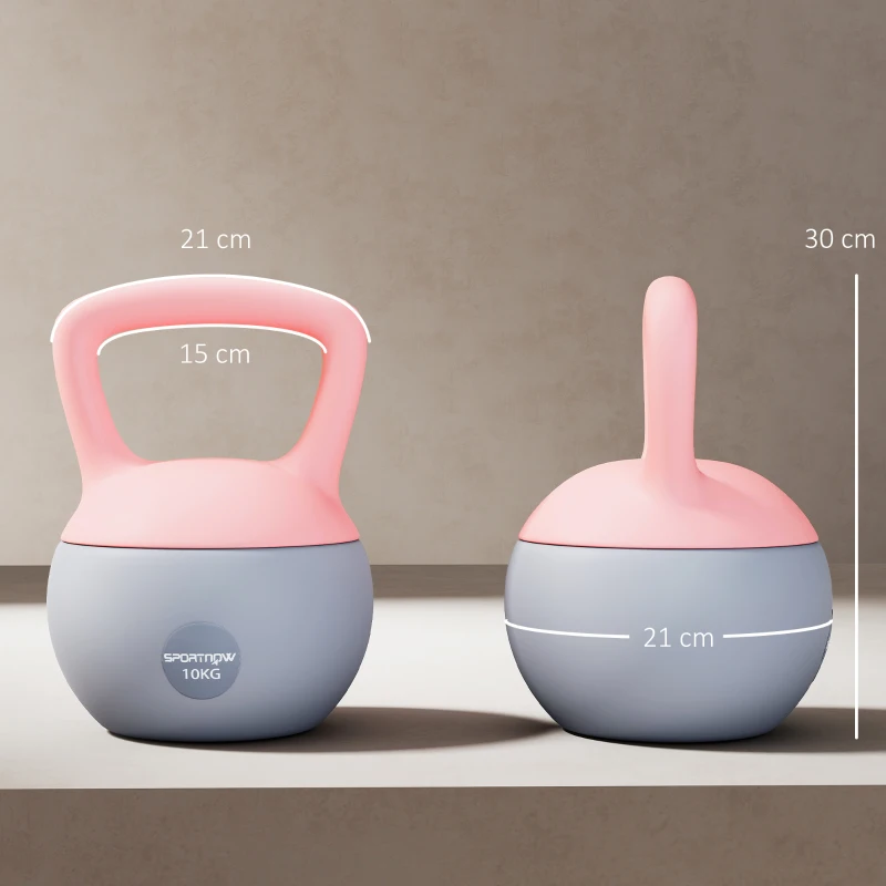 SPORTNOW Kettlebell de 10 kg Pesa Russa Preenchida de Areia Metálica e Alça Antiderrapante para Treino em Casa Ginásio 21x21x30 cm Rosa