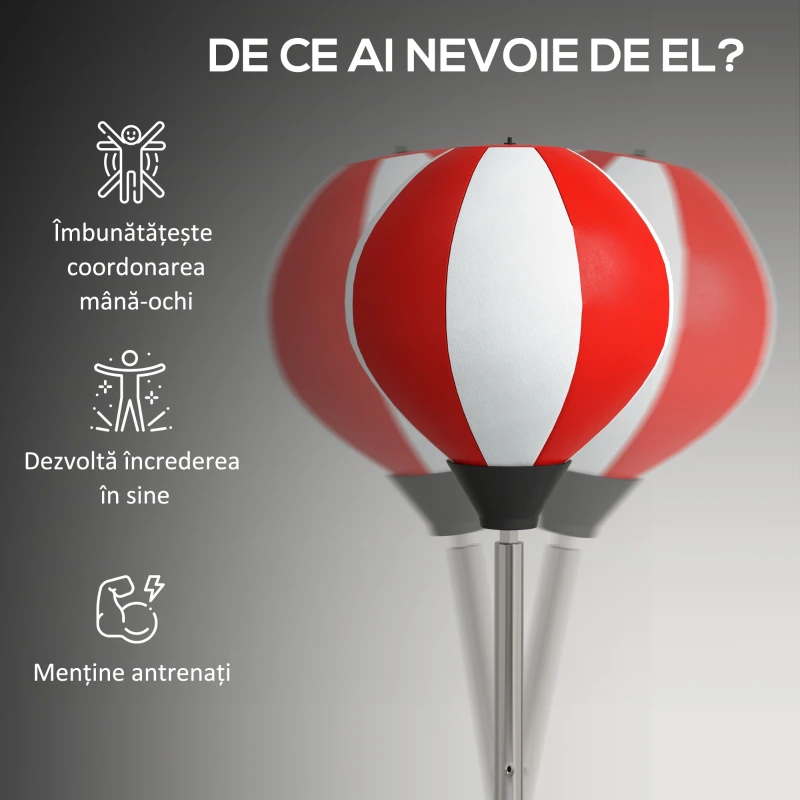 HOMCOM Sac de Box de Podea cu Înălțime Reglabilă, Mănuși de Box și Bază Umplută, 43x43x126-144 cm, Roșu și Alb