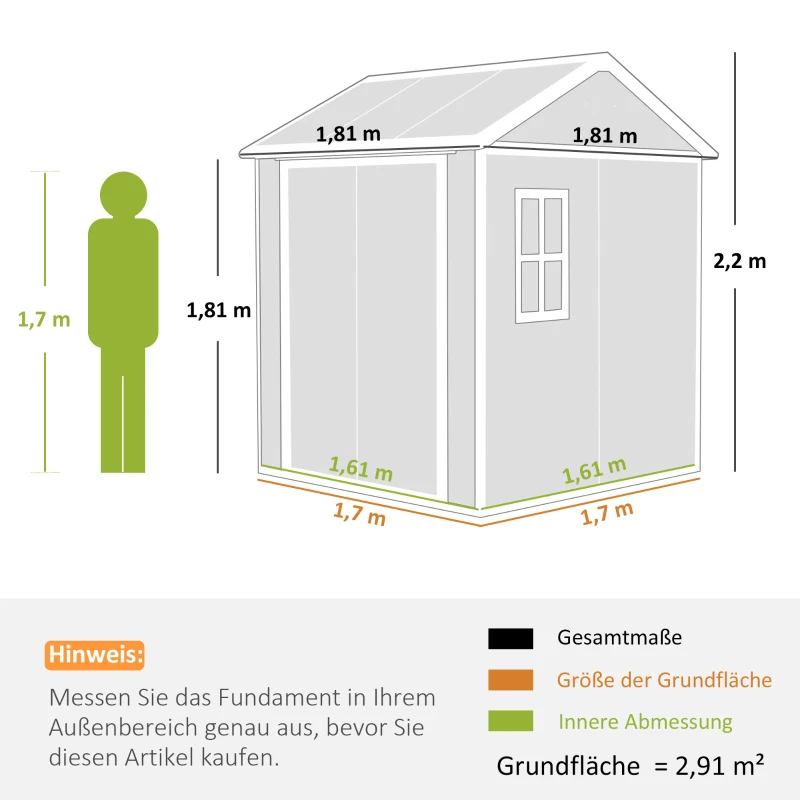 Outsunny Gartenhaus, Gartenschuppen mit Fenster, verschließbare Tür, Kunststoff, Grau(m-3)
