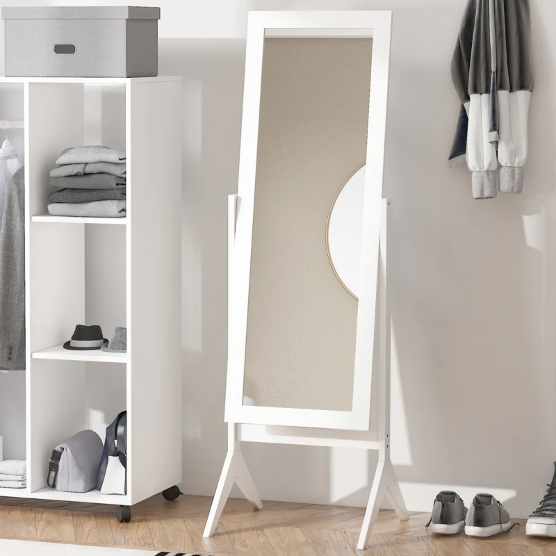 HOMCOM Miroir en Pied Grand Miroir de Sol Inclinaison réglable pour Dressing Chambre dim. 47L x 46l x 148H cm en blanc
