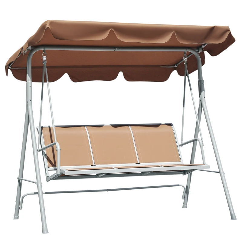 Outsunny 3-Seater Swing Chair with Canopy, Garden Swing Seat Patio Hammock Bench, Brown