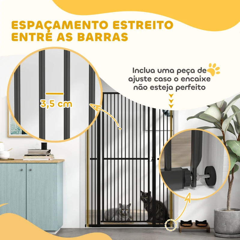 PawHut Barreira para Cães Extra Alta com Largura Ajustável 77-104 cm Barreira de Segurança para Cães e Gatos com 2 Extensões Preto