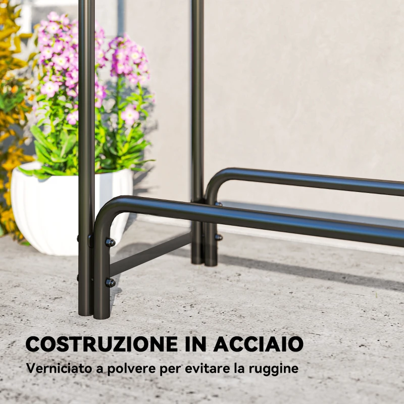 Outsunny Portalegna da 1m³ Regolabile con Telo Impermeabile in PE, in Metallo, 300x36x99 cm, Nero e Verde Scuro