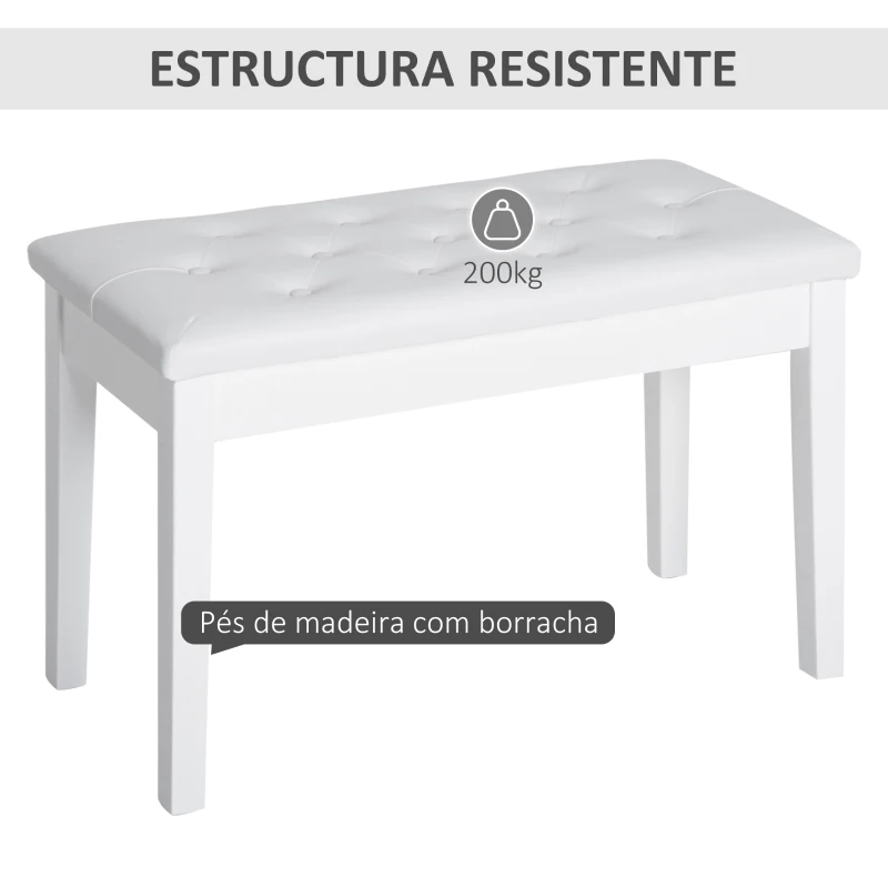 HOMCOM Taburete de Piano Banco de Teclado con Espacio de Almacenamiento Bajo del Asiento de Cuero Sintético 76x36x50 cm Blanco