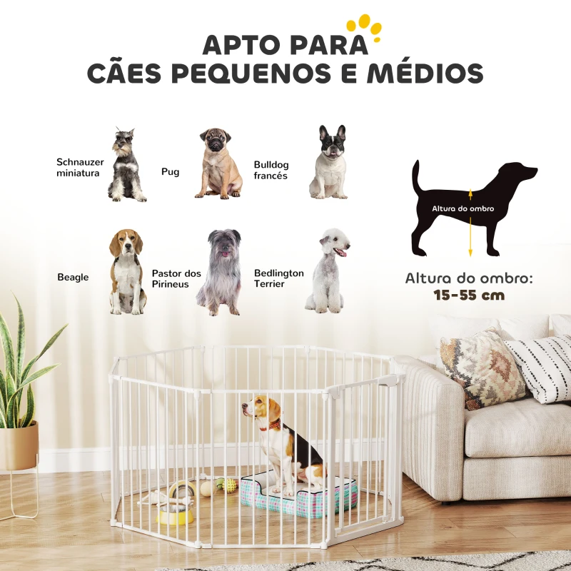 PawHut Parque para Cães Dobrável com 8 Painéis Porta com Fecho Duplo Barreira de Segurança para Escada Corredor Branco
