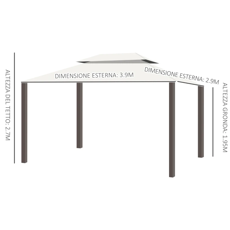 Outsunny Gazebo da Giardino 4x3m con Zanzariera, Tende e Doppio Tetto in Alluminio e Poliestere, Crema
