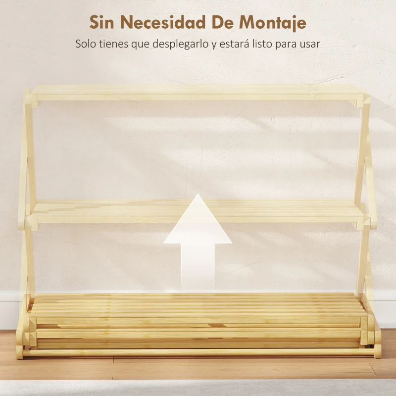 HOMCOM Zapatero Estrecho de Bambú Zapatero Vertical Plegable de 3 Niveles Sin Instalación Natural