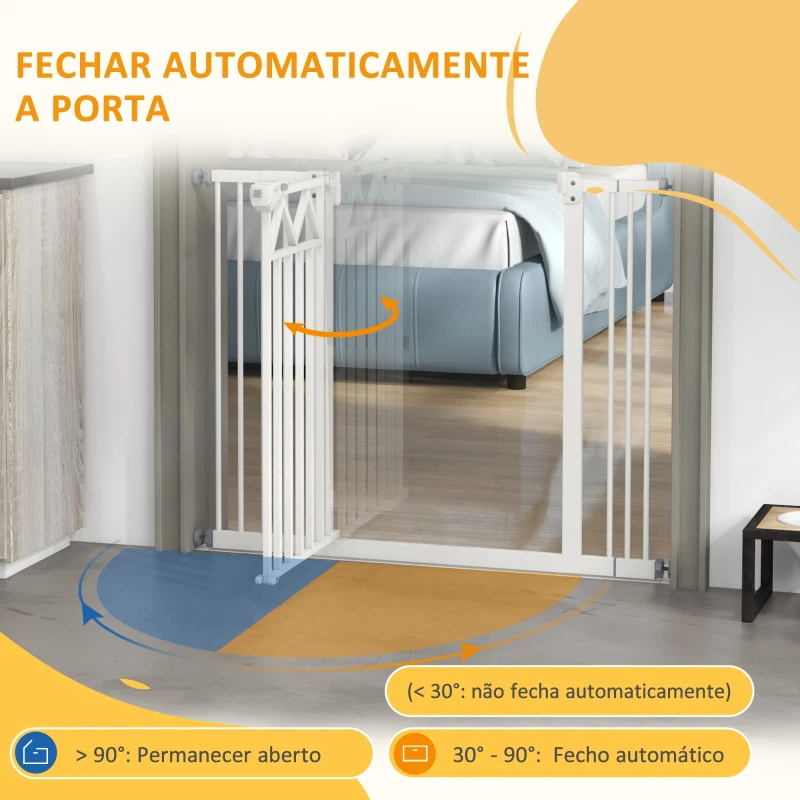 PawHut Barreira de Segurança Extensível para Animais de Estimação com Fecho Automático e Sistema de Duplo Bloqueio 74-100x76 cm Branco