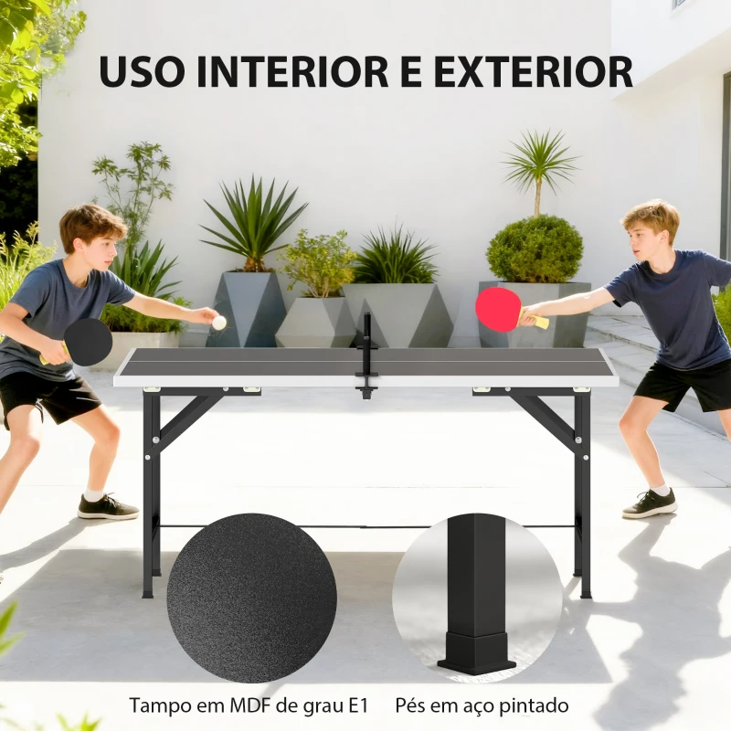 SPORTNOW Mini Mesa de Ping Pong Dobrável 152x76 cm para Exterior com Rede 2 Raquetes e 3 Bolas Fácil de Transportar Preto