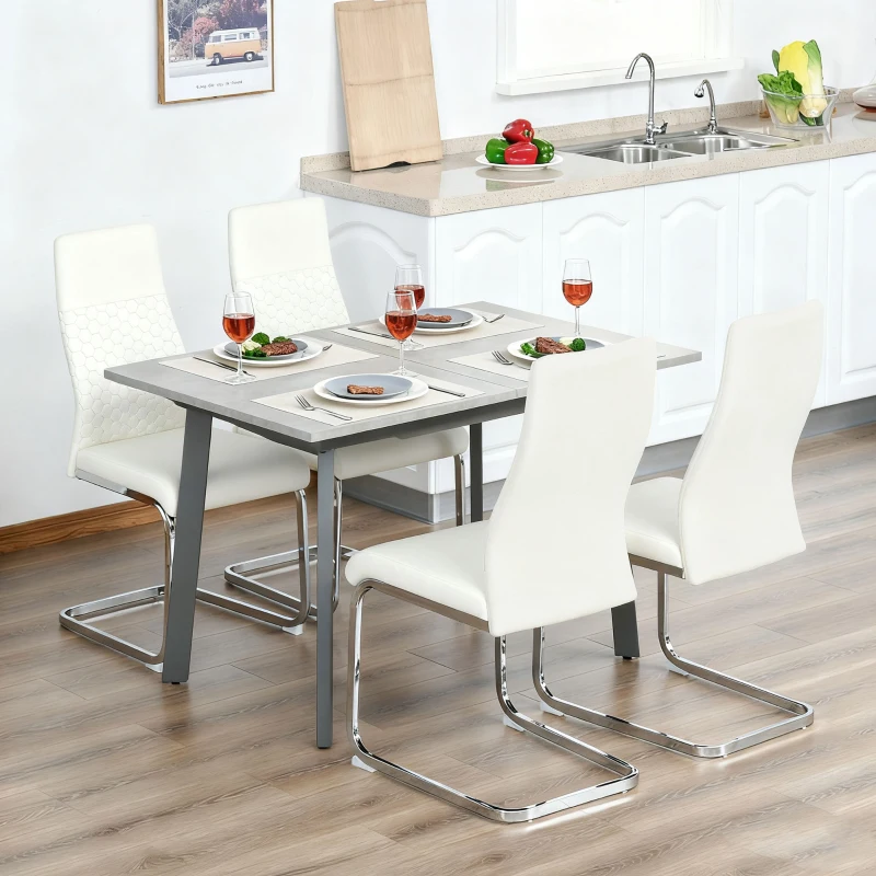 HOMCOM Juego de 4 Sillas de Comedor con Asiento y Respaldo Acolchado Tapizado en Terciopelo Patas de Acero Crema