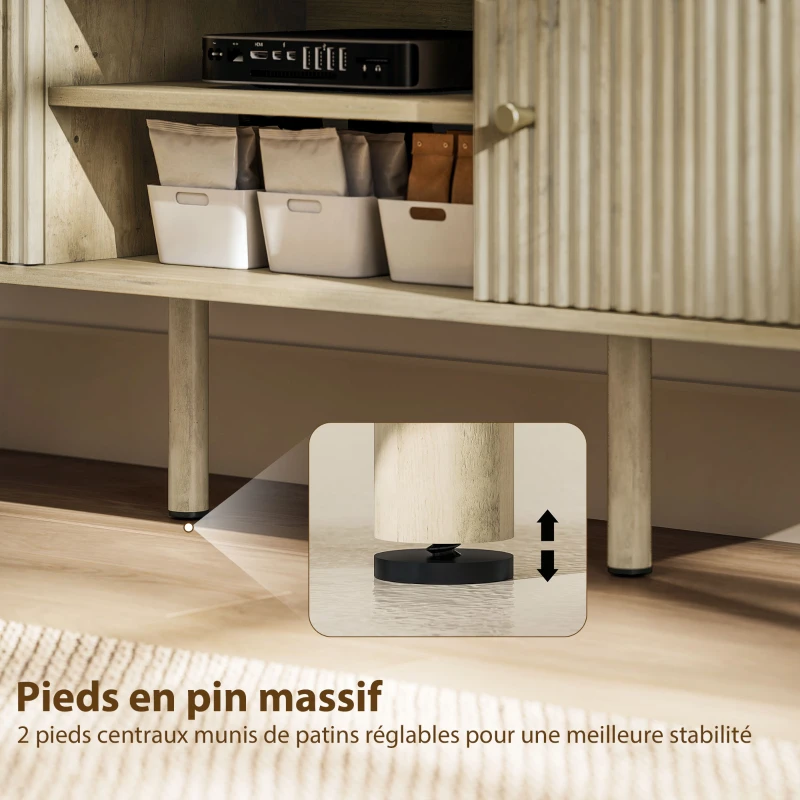 HOMCOM Meuble TV, meuble télé jusqu'à 65 pouces avec 2 portes, 2 compartiments ouverts, étagère réglable, 140x35x49cm, chêne