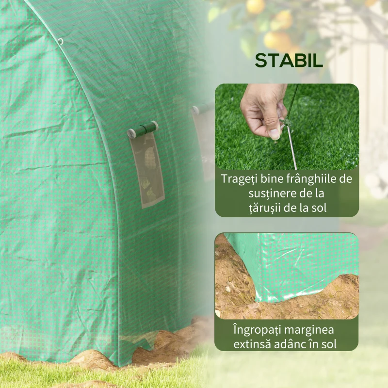 Outsunny Seră Politunel cu Sistem de Stropitoare, Ușă Rulantă și 12 Ferestre cu Plasă, 600x300x195 cm, Verde(m-8)