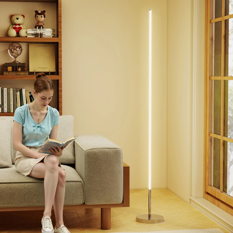 HOMCOM Lampadaire LED, lampadaire sur pied salon à intensité variable, télécommande, interrupteur à pied, Ø20x150cm, argent