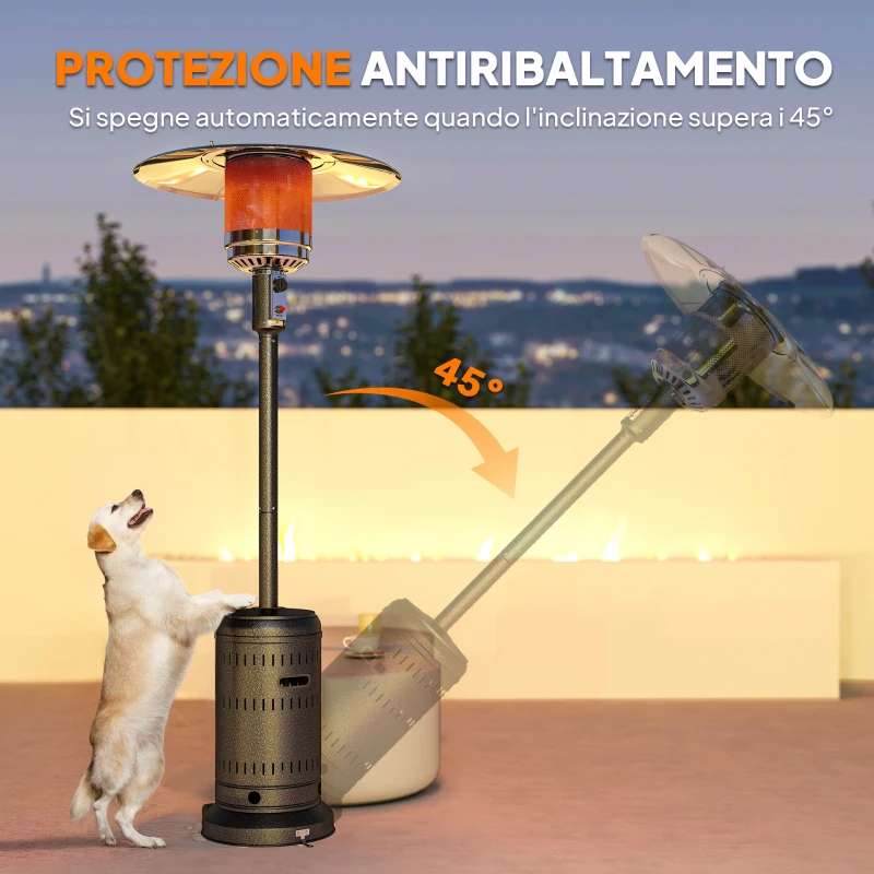 Outsunny Riscaldatore da Esterno con Spegnimento Automatico e Rotelle, 82x82x223 cm, Marrone Scuro