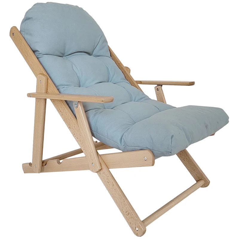 HOMCOM Fauteuil Chaise de Salon Pliable et inclinable en Bois Fauteuil Relax Confortable avec Coussin capitonné épais