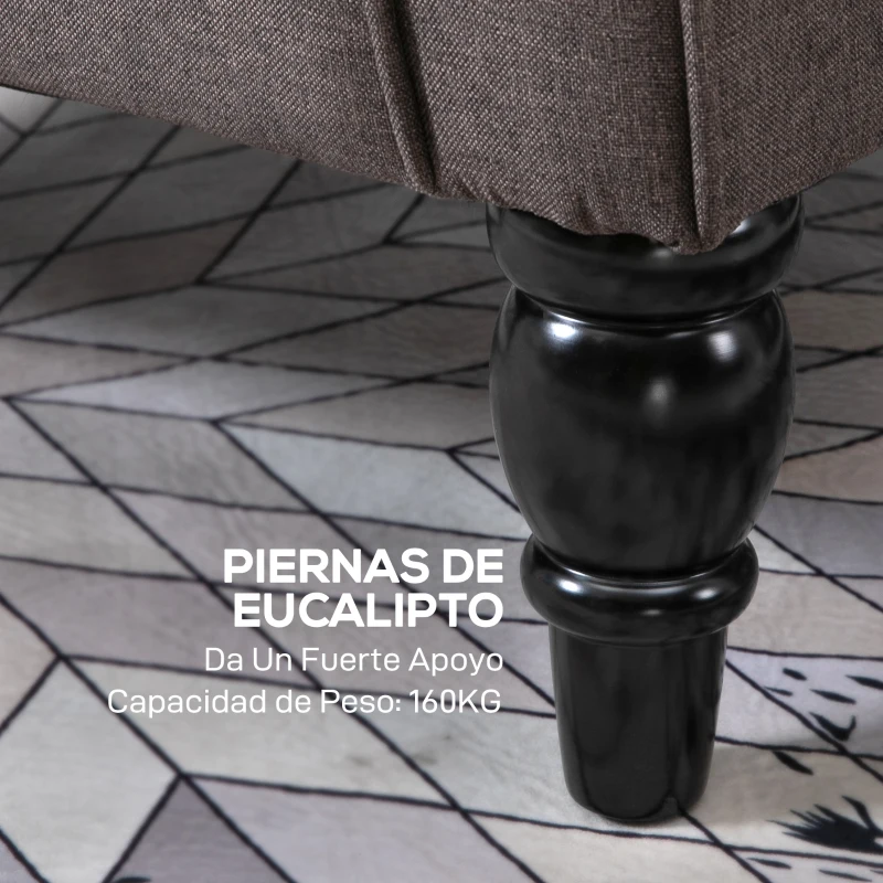 HOMCOM Sillón de Salón con Reposacabezas y Patas de Madera Butaca Carga 160 kg para Dormitorio Oficina Sala de Estar Marrón