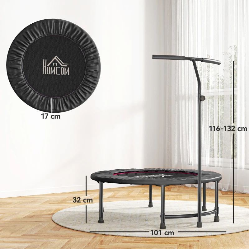 HOMCOM Trampoline de Fitness / Gymnastique Haute Performance Ø 100 cm élastiques Bungee + Guidon Hauteur réglable 116-132 cm Noir