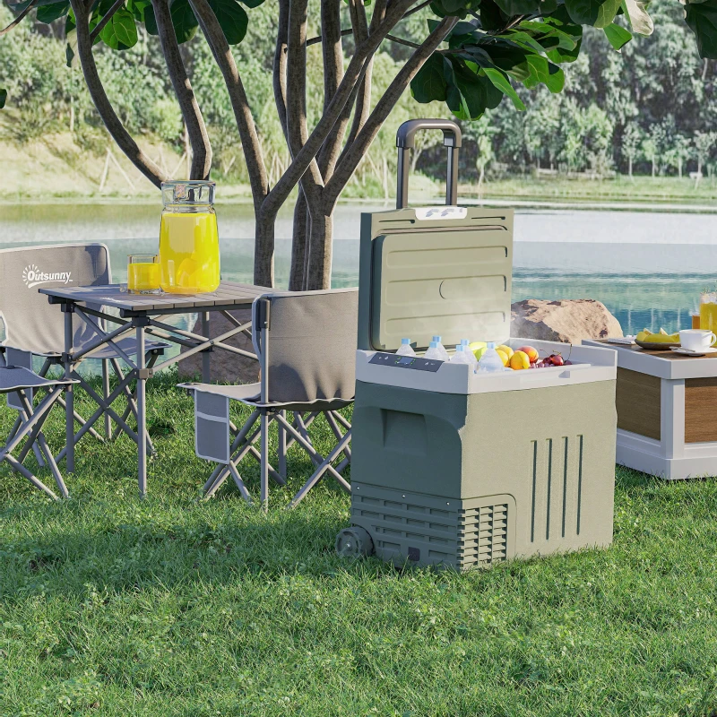 Outsunny Glacière électrique portable 40 L réfrigérateur de voiture portable modes ECO/MAX poignée télescopique 61x39x49,5cm gris