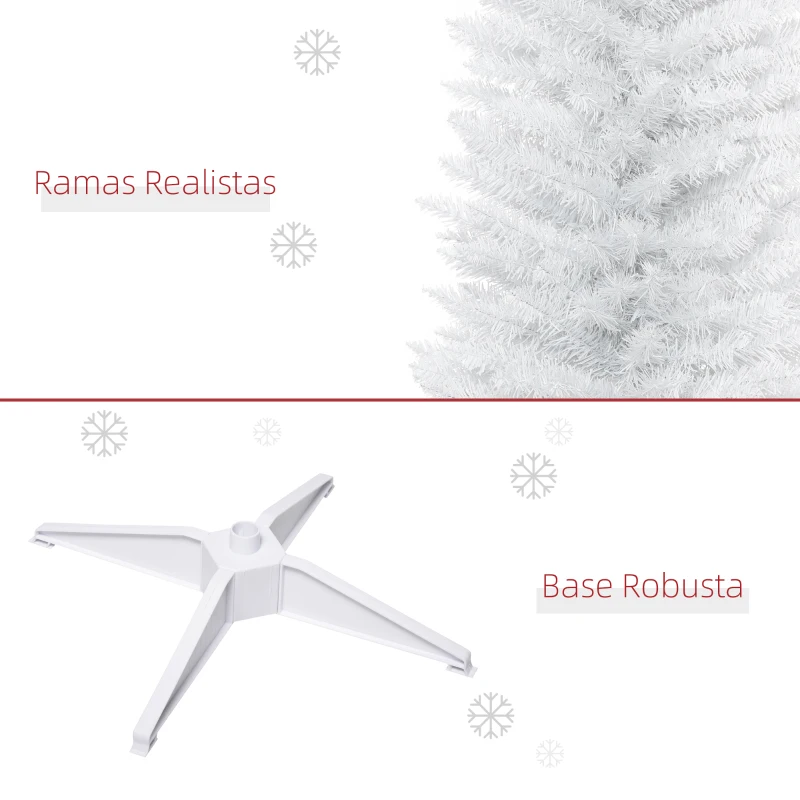 HOMCOM Árbol de Navidad Artificial Estrecho 210 cm con 499 Ramas y Base Desmontable Fácil de Montar Blanco