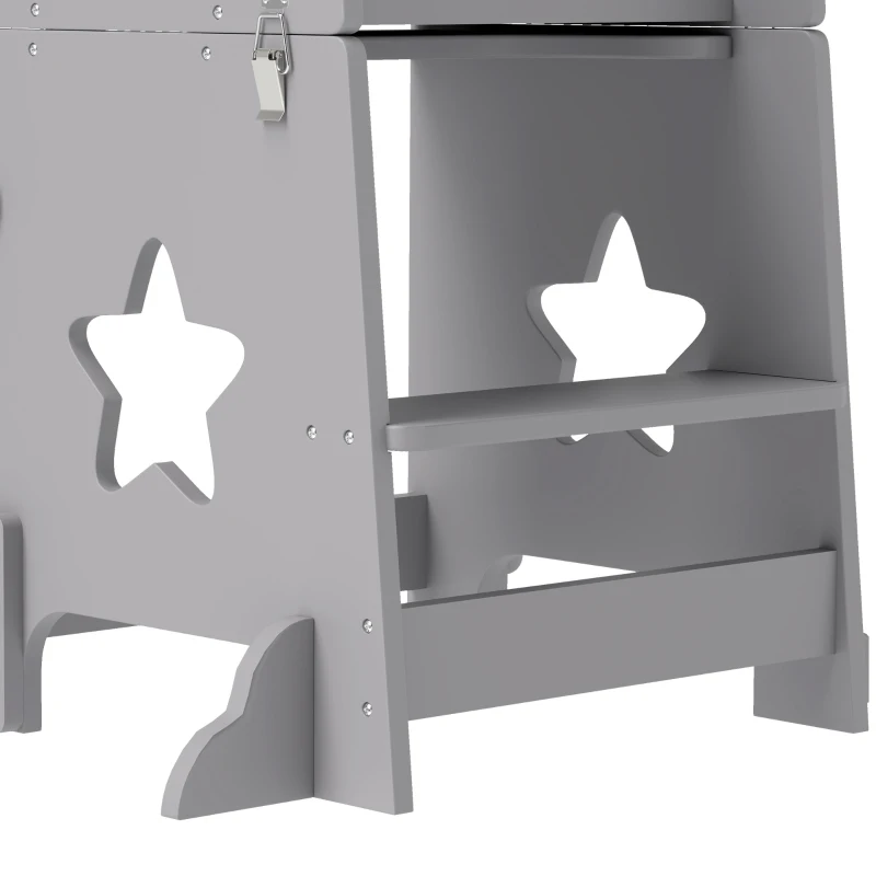 AIYAPLAY 2-in-1 Toddler Step Stool with Safety Rail for Kitchen, Bathroom, Grey