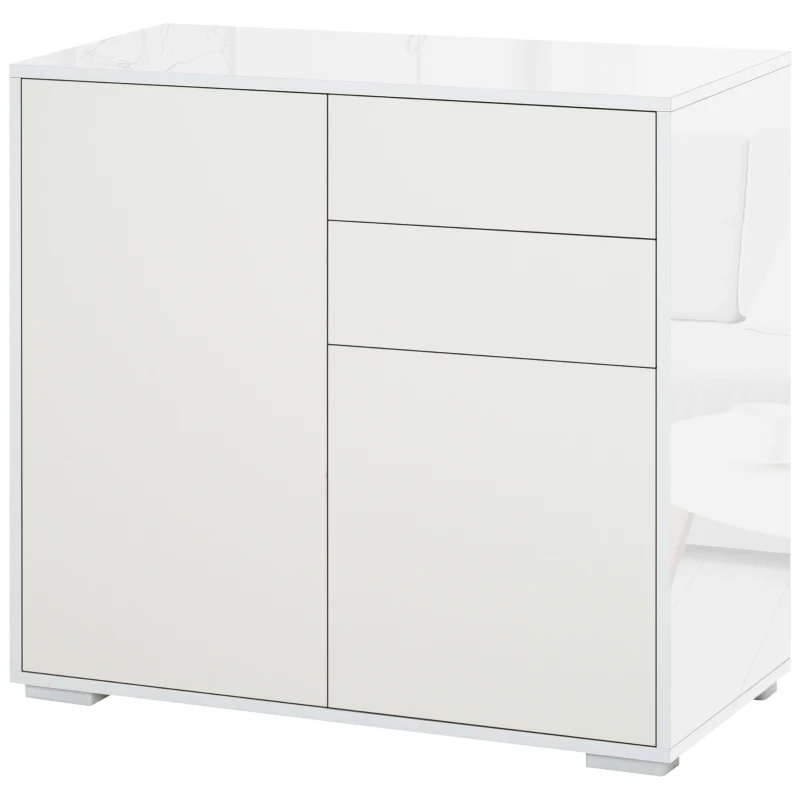 HOMCOM Meuble de rangement buffet commode armoire de rangement avec 2 tiroirs et 2 placards à portes, étagères réglables, pour salon, cuisine, chambre, 79 x 36 x 74 cm blanc