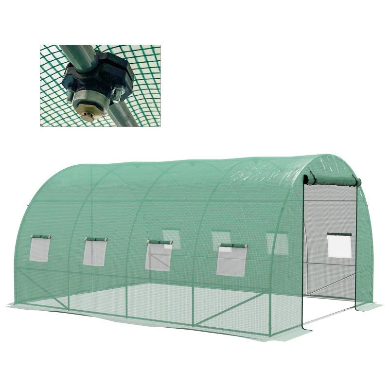 Outsunny Serre de Jardin Tunnel 12 m² 4L x 3l x 2H m Acier renforcé + PE Haute densité 140 g/m² 8 fenêtres Porte enroulable Vert