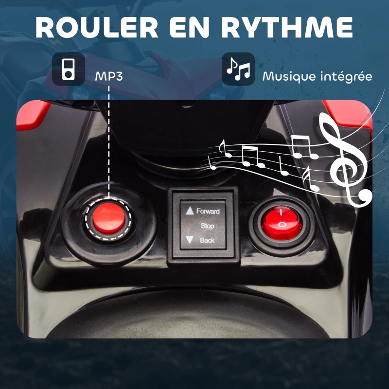 AIYAPLAY Quad électrique enfant 6V, voiture électrique enfants ATV, musique et phares LED, pour 3 à 8 ans, 70 x 42 x 45 cm, rouge