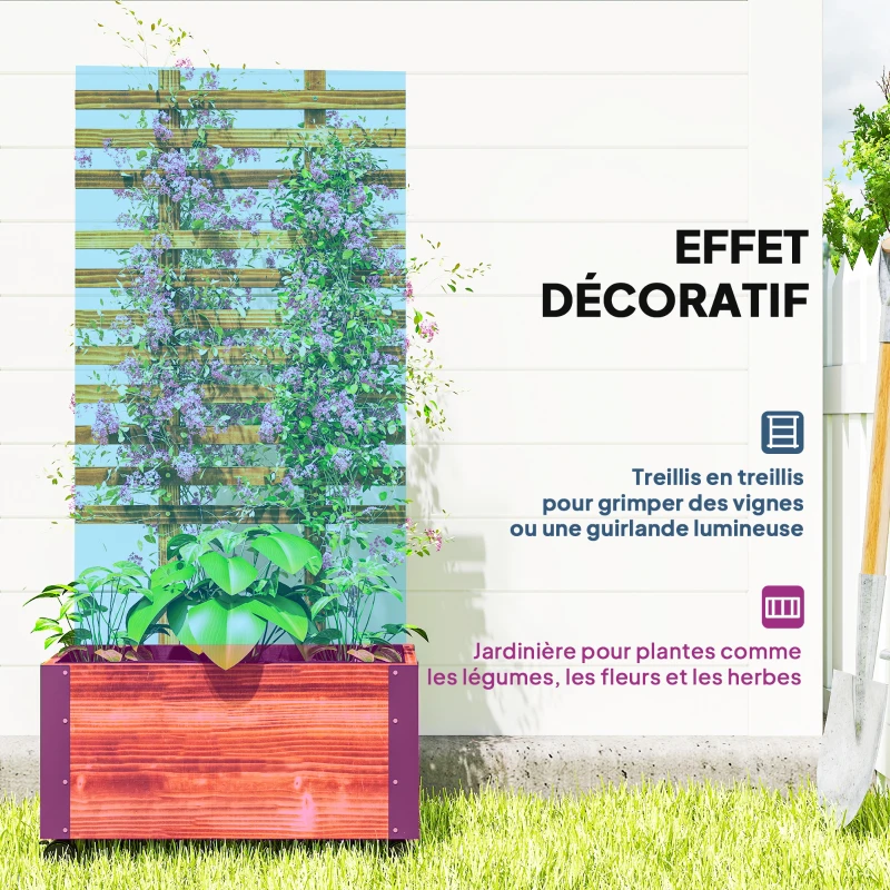 Outsunny Jardinière avec treillis bac à fleurs avec film géotextile et roulettes 65 x 31 x 147 cm bois sapin pré-huilé