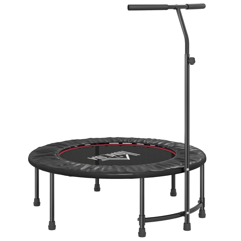 HOMCOM Trampoline de Fitness / Gymnastique Haute Performance Ø 100 cm élastiques Bungee + Guidon Hauteur réglable 116-132 cm Noir