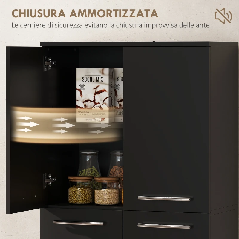 HOMCOM Mobile Contenitore Minimal con 2 Armadietti e Mensole Regolabili, in Legno Nero, 59x31x155 cm
