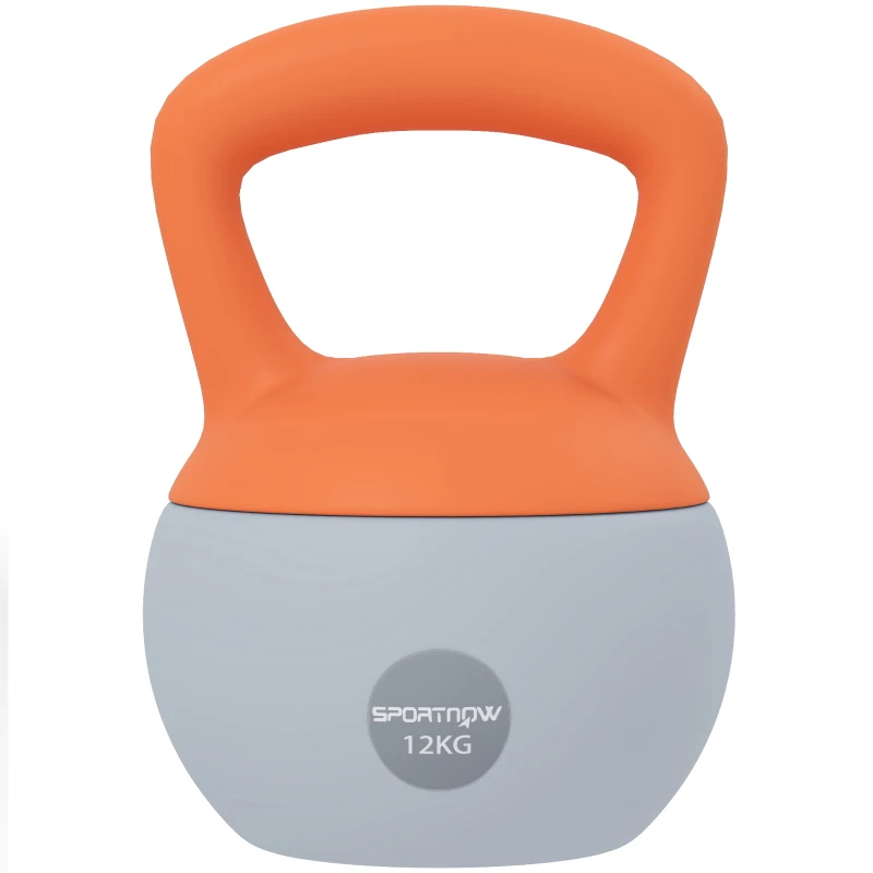 SPORTNOW Pesa Rusa 12 kg Kettlebell Relleno de Arena Metálica Mango Antideslizante para Casa 21x21x30 cm Naranja y Gris