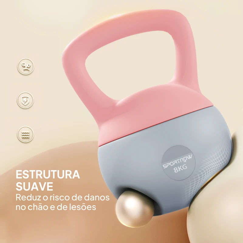 SPORTNOW Kettlebell de 8 kg Pesa Russa Preenchida de Areia Metálica e Alça Antiderrapante para Treino em Casa Ginásio Ø19x28 cm Rosa