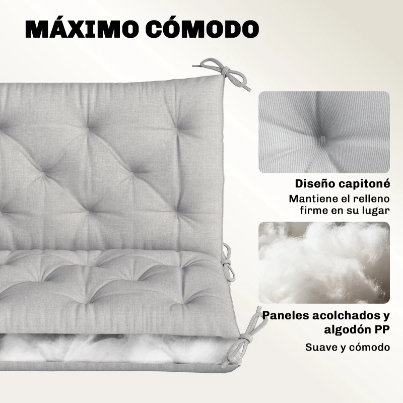 Outsunny Cojín para Banco de Jardín con Respaldo Relleno Grueso y Cintas de Sujeción para Interior y Exterior 150x98x8 cm Gris