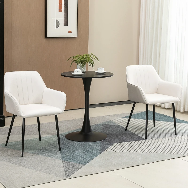 HOMCOM Chaises de Salle à Manger Chaises de Visiteur Design scandinave - Lot de 2 chaises - Pieds effilés métal Noir - Assise Dossier accoudoirs ergonomiques Lin Beige