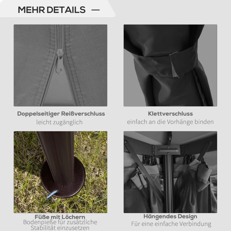 Outsunny Gartenpavillon Pavillon 2,96 x 2,96 m Gartenzelt mit Doppeldach Festzelt Partyzelt mit 4 x Seitenteile Moskitonetz wetterfest Aluminium Polyester Dunkelgrau