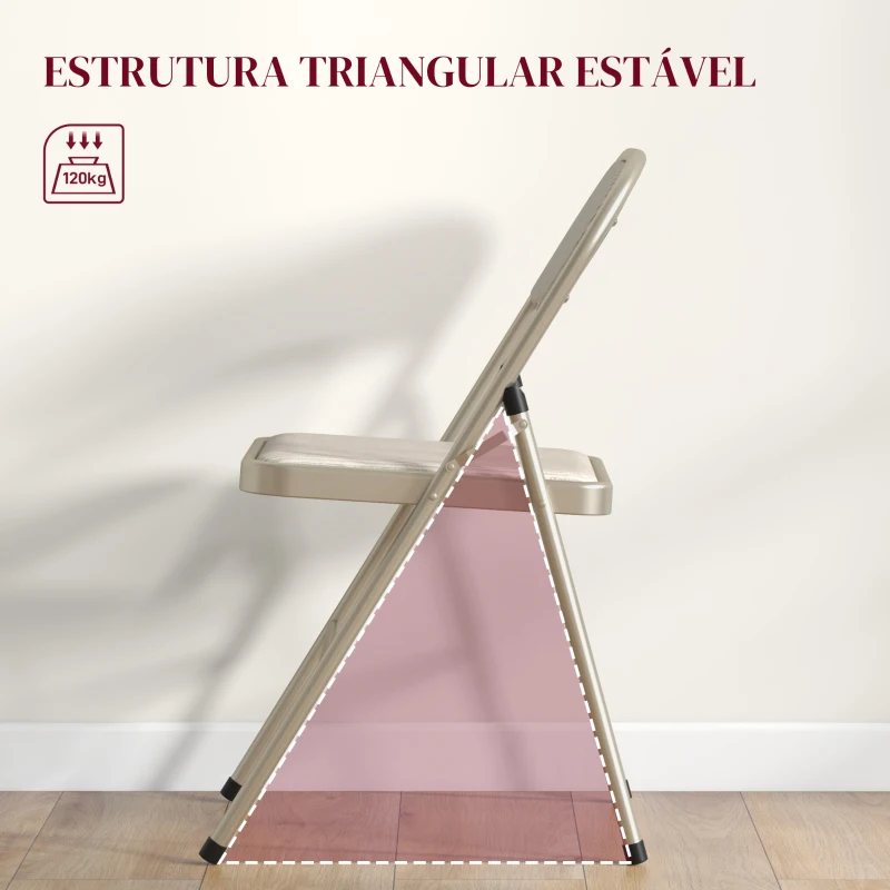 HOMCOM Conjunto de 4 Cadeiras Dobráveis com Encosto e Assento Acolchoado em Linho Sintético e Estrutura em Aço 45x46x78 cm Bege