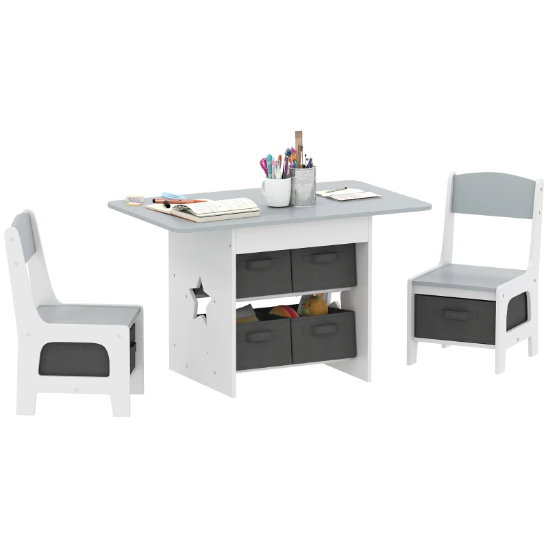 AIYAPLAY Ensemble table et 2 chaises enfant avec 6 tiroirs amovibles, pour fille garçon 3-8 ans, gris