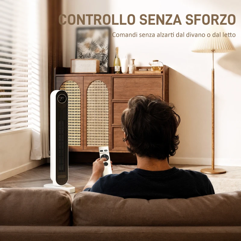 HOMCOM Termoventilatore in ABS da 2000W con Telecomando, Oscillazione e Timer, 30x22x82.5 cm, Bianco